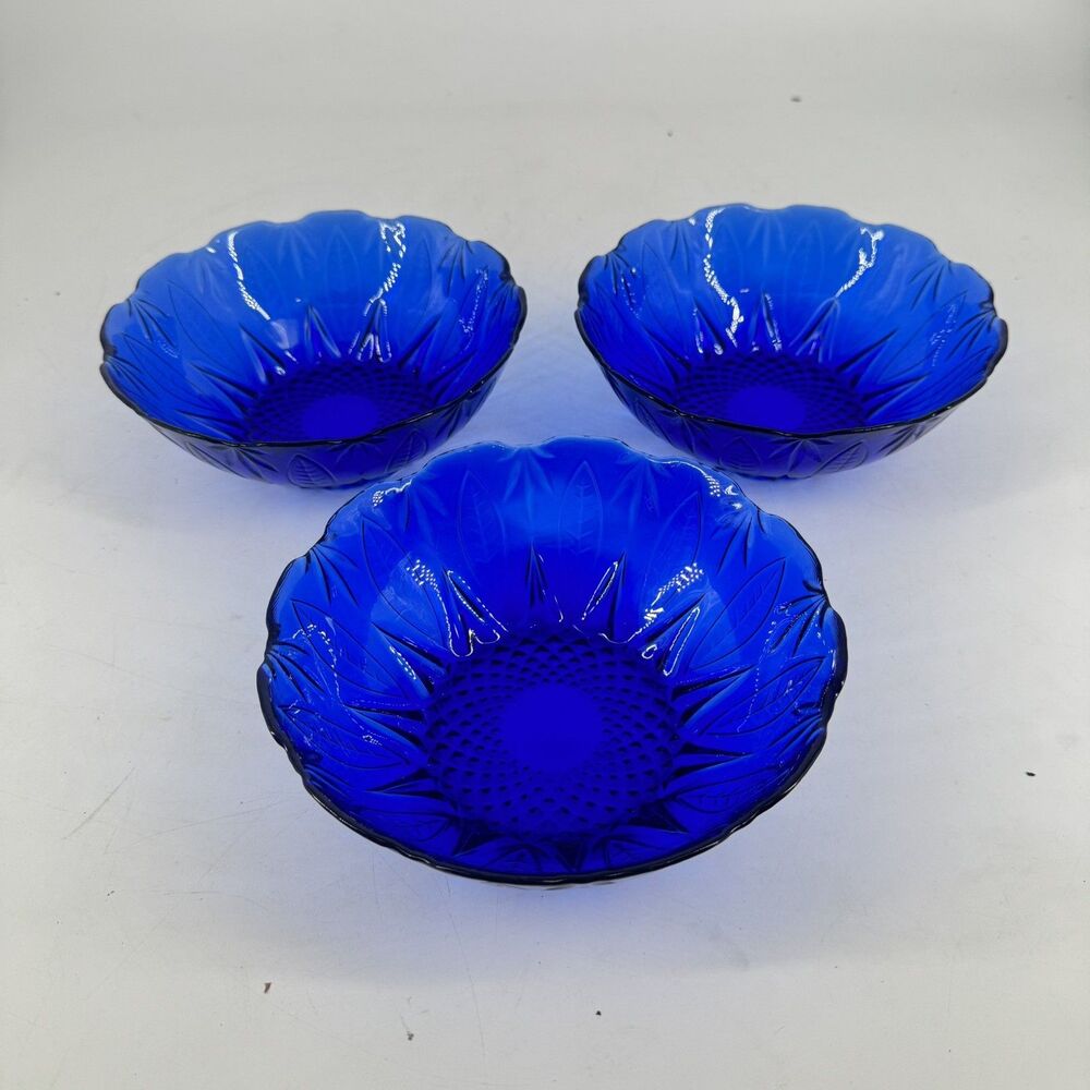 Avon Royal Sapphire Cobalt Blue Glass Salad Bowls 6.5” Set of 3